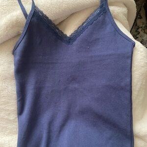 Harlow Navy Blue Lace Trim Crop Top